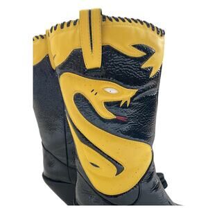Jeffrey Campbell Snake Graphic Boots Womens 8 Black Yellow Edgy Western Snip Toe